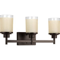 PROGRESS LIGHTING P2978-20 Antique Bronze Alexa Collection Three-Light Antique Bronze Etched Umber Linen With Clear Edge Glass Modern Bath Vanity Light