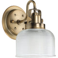 PROGRESS LIGHTING P2989-163 Vintage Brass Archie Collection One-Light Vintage Brass Clear Double Prismatic Glass Coastal Bath Vanity Light