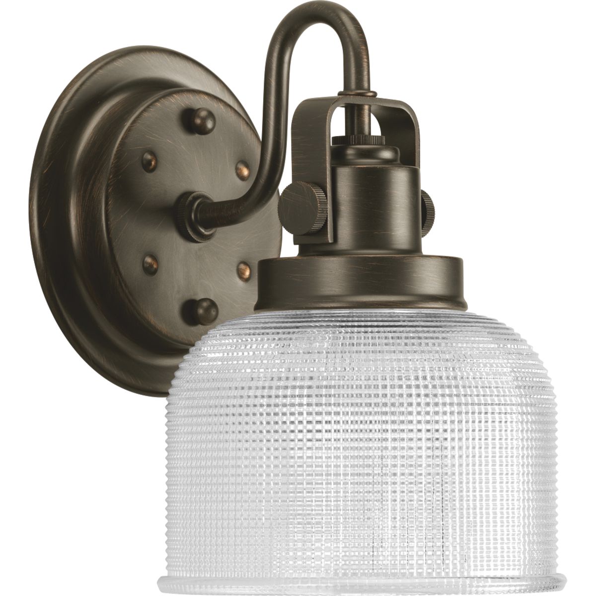 PROGRESS LIGHTING P2989-74 Venetian Bronze Archie Collection One-Light Venetian Bronze Clear Double Prismatic Glass Coastal Bath Vanity Light
