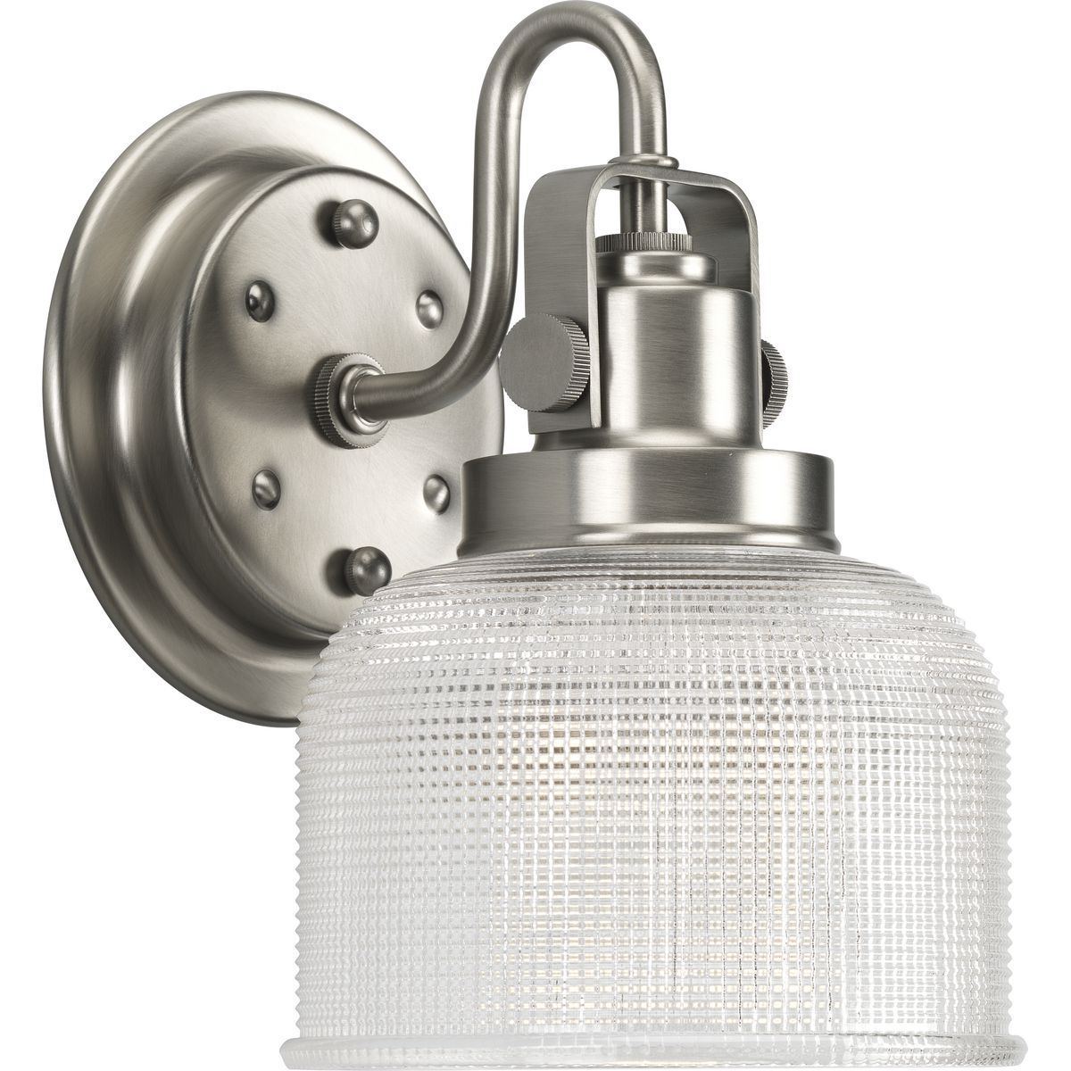 PROGRESS LIGHTING P2989-81 Antique Nickel Archie Collection One-Light Antique Nickel Clear Double Prismatic Glass Coastal Bath Vanity Light