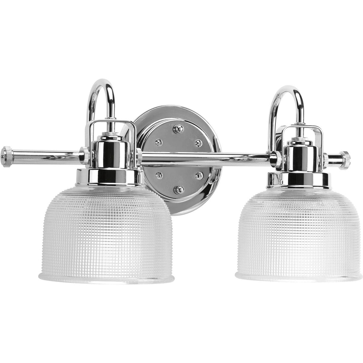 PROGRESS LIGHTING P2991-15 Polished Chrome Archie Collection Two-Light Polished Chrome Clear Double Prismatic Glass Coastal Bath Vanity Light