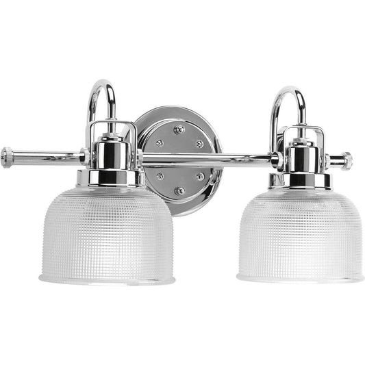 PROGRESS LIGHTING P2991-15 Polished Chrome Archie Collection Two-Light Polished Chrome Clear Double Prismatic Glass Coastal Bath Vanity Light