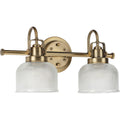 PROGRESS LIGHTING P2991-163 Vintage Brass Archie Collection Two-Light Vintage Brass Clear Double Prismatic Glass Coastal Bath Vanity Light