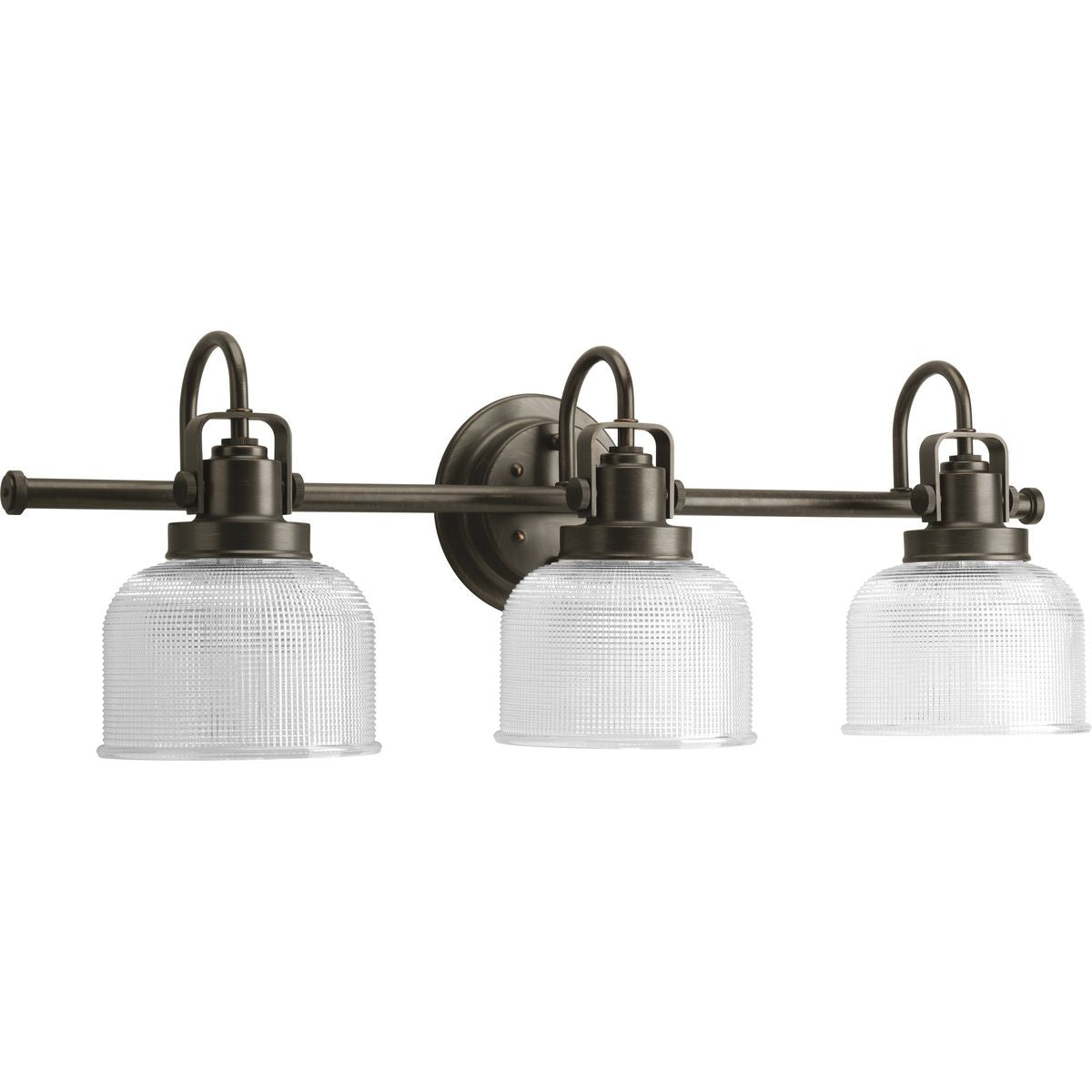 PROGRESS LIGHTING P2992-74 Venetian Bronze Archie Collection Three-Light Venetian Bronze Clear Double Prismatic Glass Coastal Bath Vanity Light