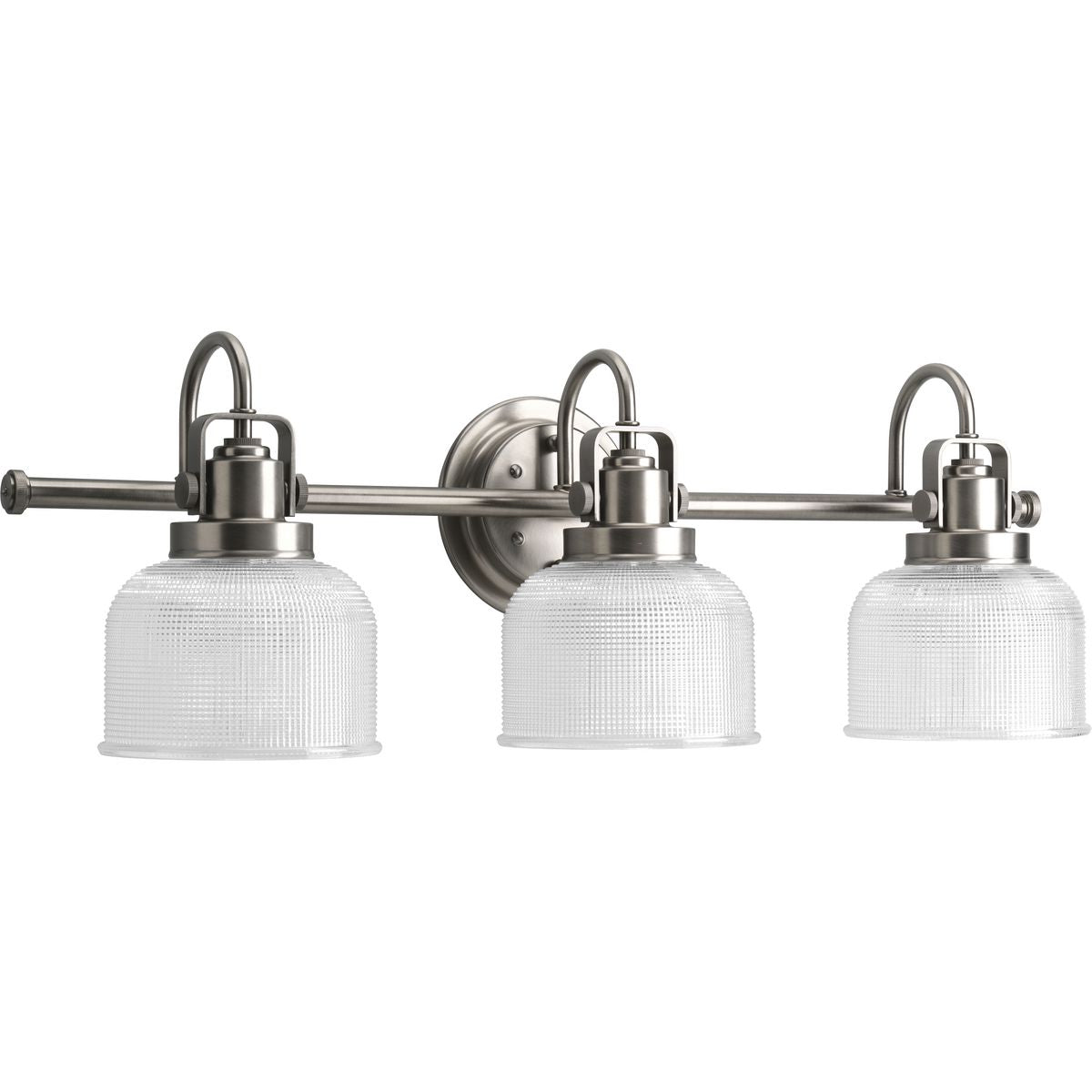 PROGRESS LIGHTING P2992-81 Antique Nickel Archie Collection Three-Light Antique Nickel Clear Double Prismatic Glass Coastal Bath Vanity Light