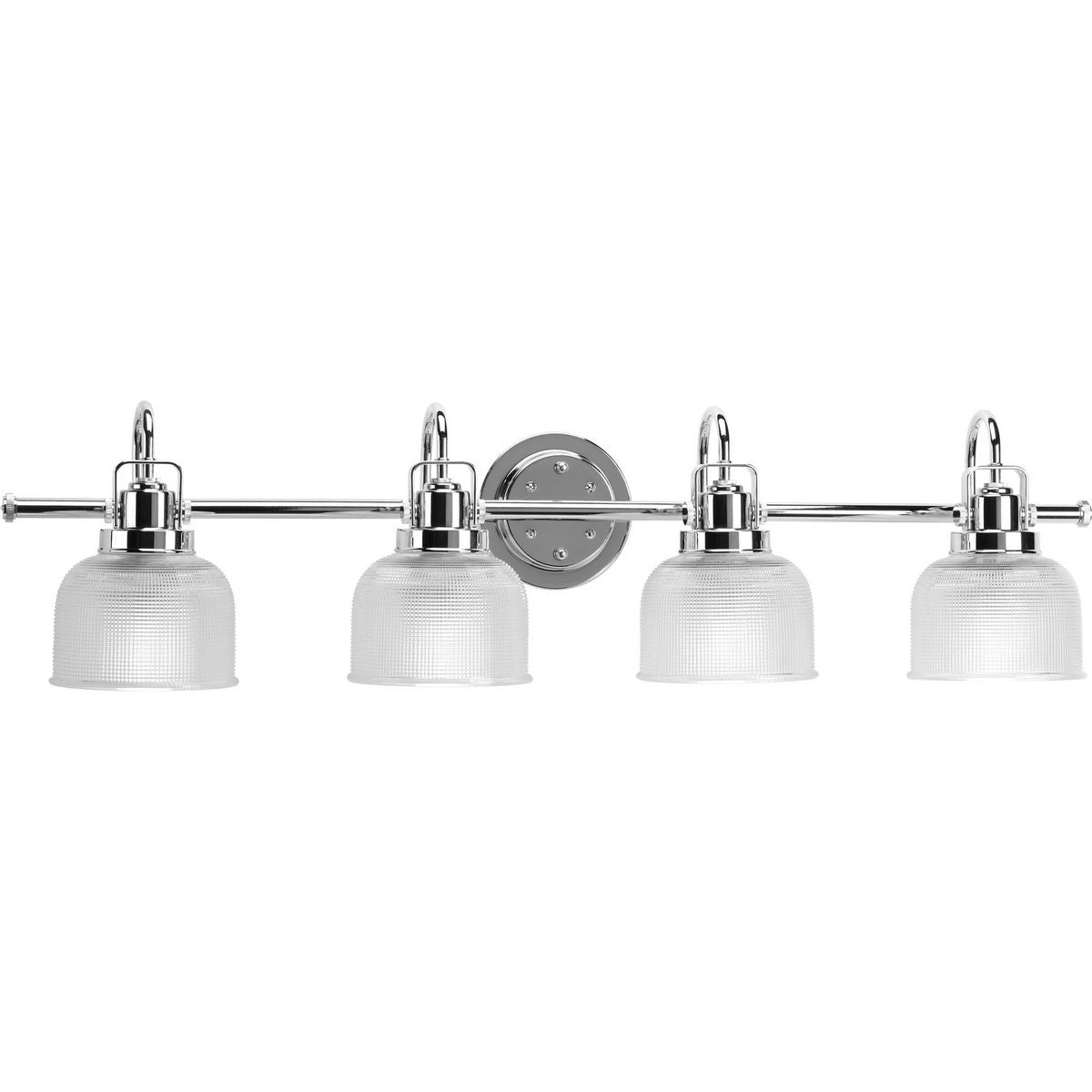 PROGRESS LIGHTING P2997-15 Polished Chrome Archie Collection Four-Light Polished Chrome Clear Double Prismatic Glass Coastal Bath Vanity Light