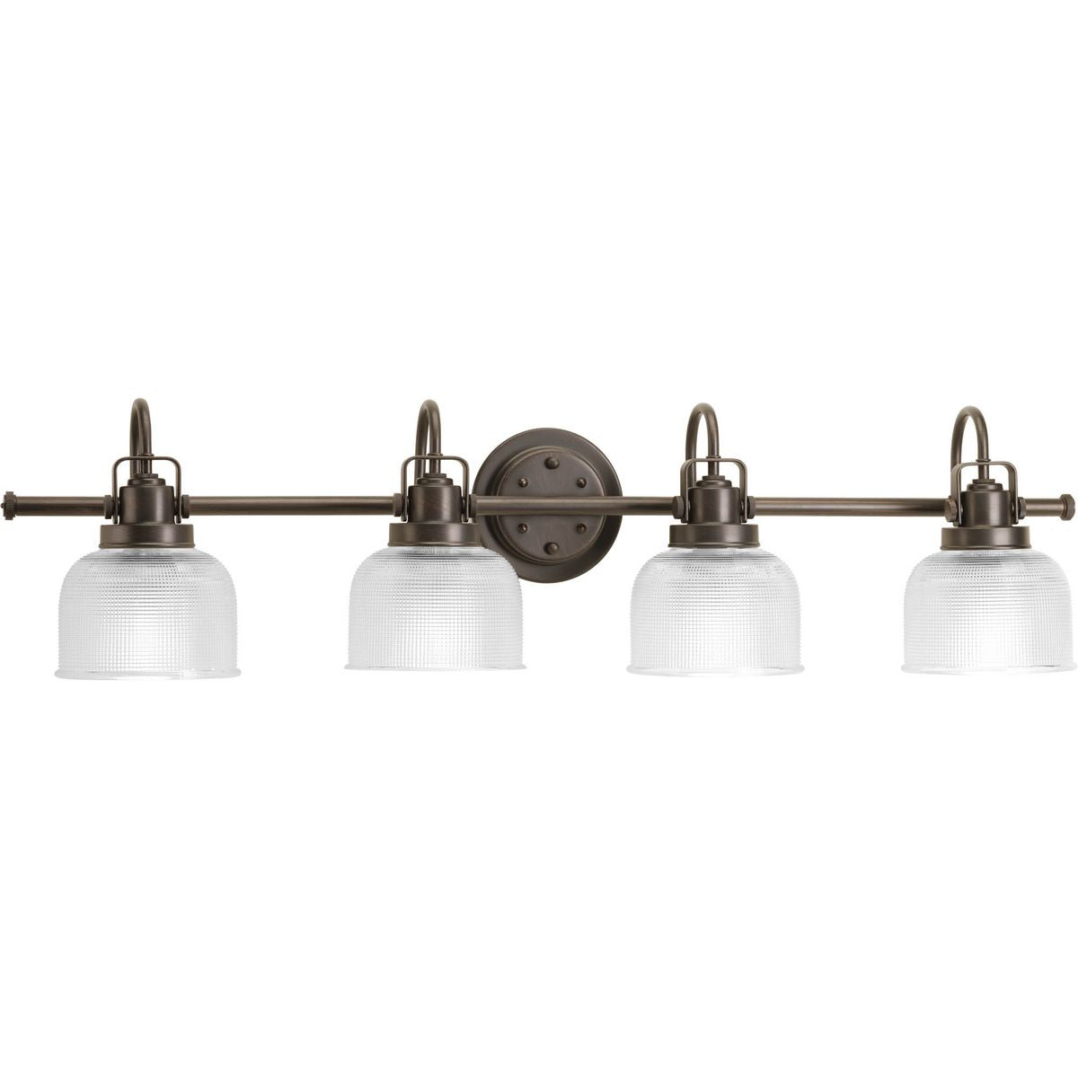 PROGRESS LIGHTING P2997-74 Venetian Bronze Archie Collection Four-Light Venetian Bronze Clear Double Prismatic Glass Coastal Bath Vanity Light