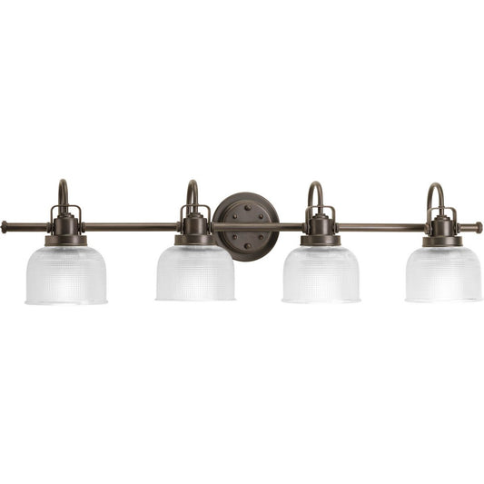 PROGRESS LIGHTING P2997-74 Venetian Bronze Archie Collection Four-Light Venetian Bronze Clear Double Prismatic Glass Coastal Bath Vanity Light