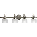 PROGRESS LIGHTING P2997-81 Antique Nickel Archie Collection Four-Light Antique Nickel Clear Double Prismatic Glass Coastal Bath Vanity Light
