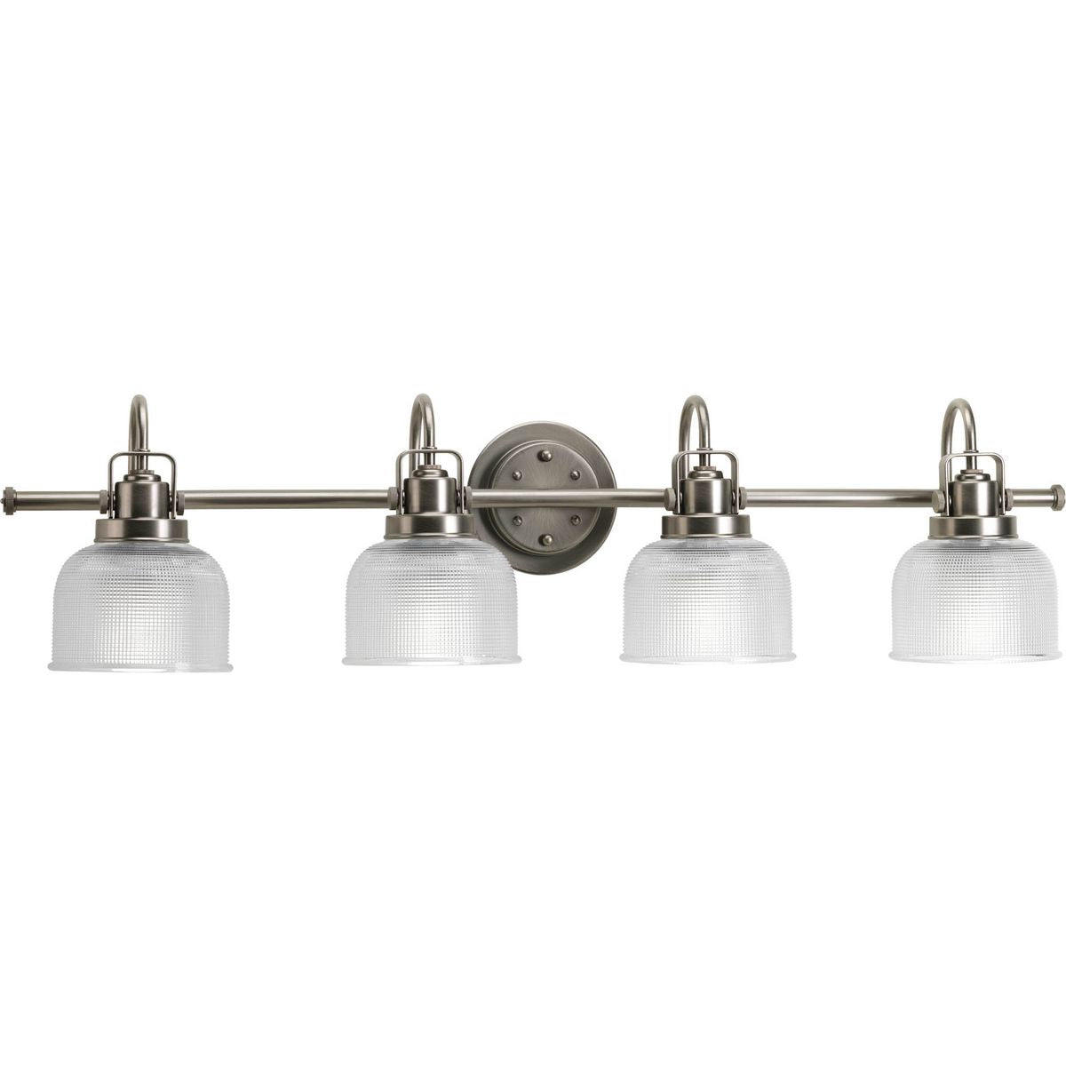 PROGRESS LIGHTING P2997-81 Antique Nickel Archie Collection Four-Light Antique Nickel Clear Double Prismatic Glass Coastal Bath Vanity Light