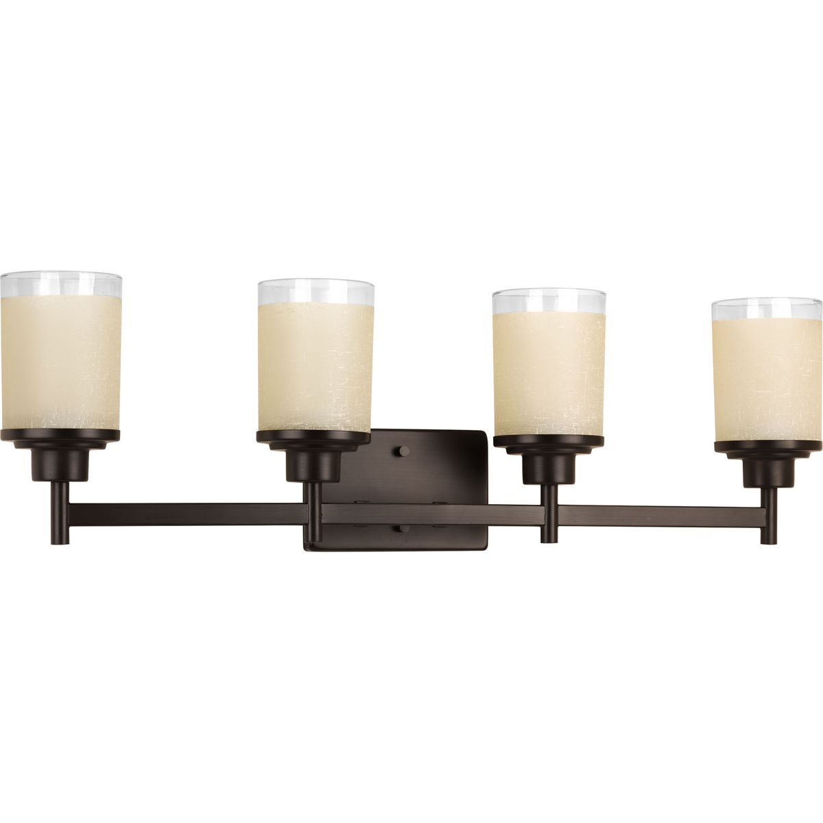 PROGRESS LIGHTING P2998-20 Antique Bronze Alexa Collection Four-Light Antique Bronze Etched Umber Linen With Clear Edge Glass Modern Bath Vanity Light