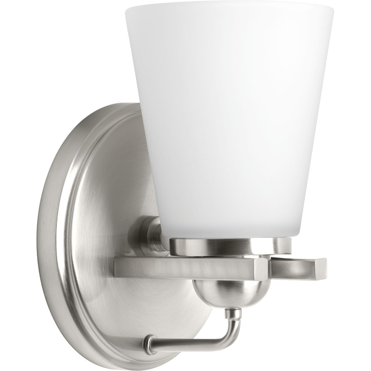 PROGRESS LIGHTING P300000-009 Brushed Nickel Flight Collection One-Light Brushed Nickel Etched Glass Coastal Bath Vanity Light
