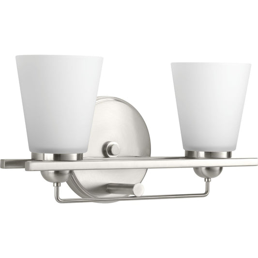 PROGRESS LIGHTING P300001-009 Brushed Nickel Flight Collection Two-Light Brushed Nickel Etched Glass Coastal Bath Vanity Light
