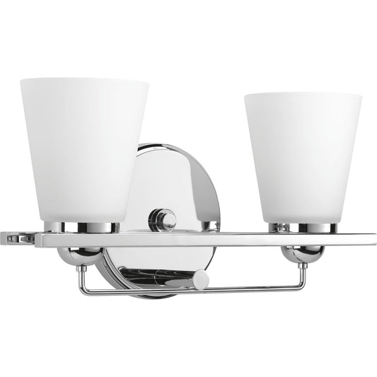 PROGRESS LIGHTING P300001-015 Polished Chrome Flight Collection Two-Light Polished Chrome Etched Glass Coastal Bath Vanity Light