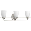 PROGRESS LIGHTING P300002-009 Brushed Nickel Flight Collection Three-Light Brushed Nickel Etched Glass Coastal Bath Vanity Light