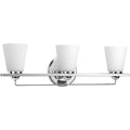 PROGRESS LIGHTING P300002-015 Polished Chrome Flight Collection Three-Light Polished Chrome Etched Glass Coastal Bath Vanity Light