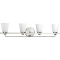 PROGRESS LIGHTING P300003-009 Brushed Nickel Flight Collection Four-Light Brushed Nickel Etched Glass Coastal Bath Vanity Light