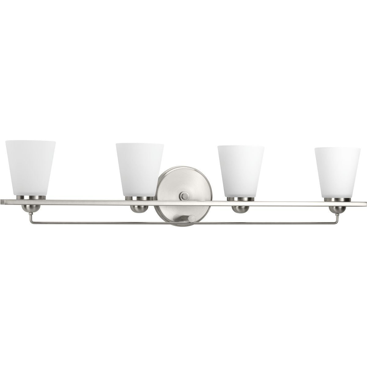 PROGRESS LIGHTING P300003-009 Brushed Nickel Flight Collection Four-Light Brushed Nickel Etched Glass Coastal Bath Vanity Light
