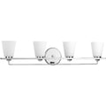 PROGRESS LIGHTING P300003-015 Polished Chrome Flight Collection Four-Light Polished Chrome Etched Glass Coastal Bath Vanity Light