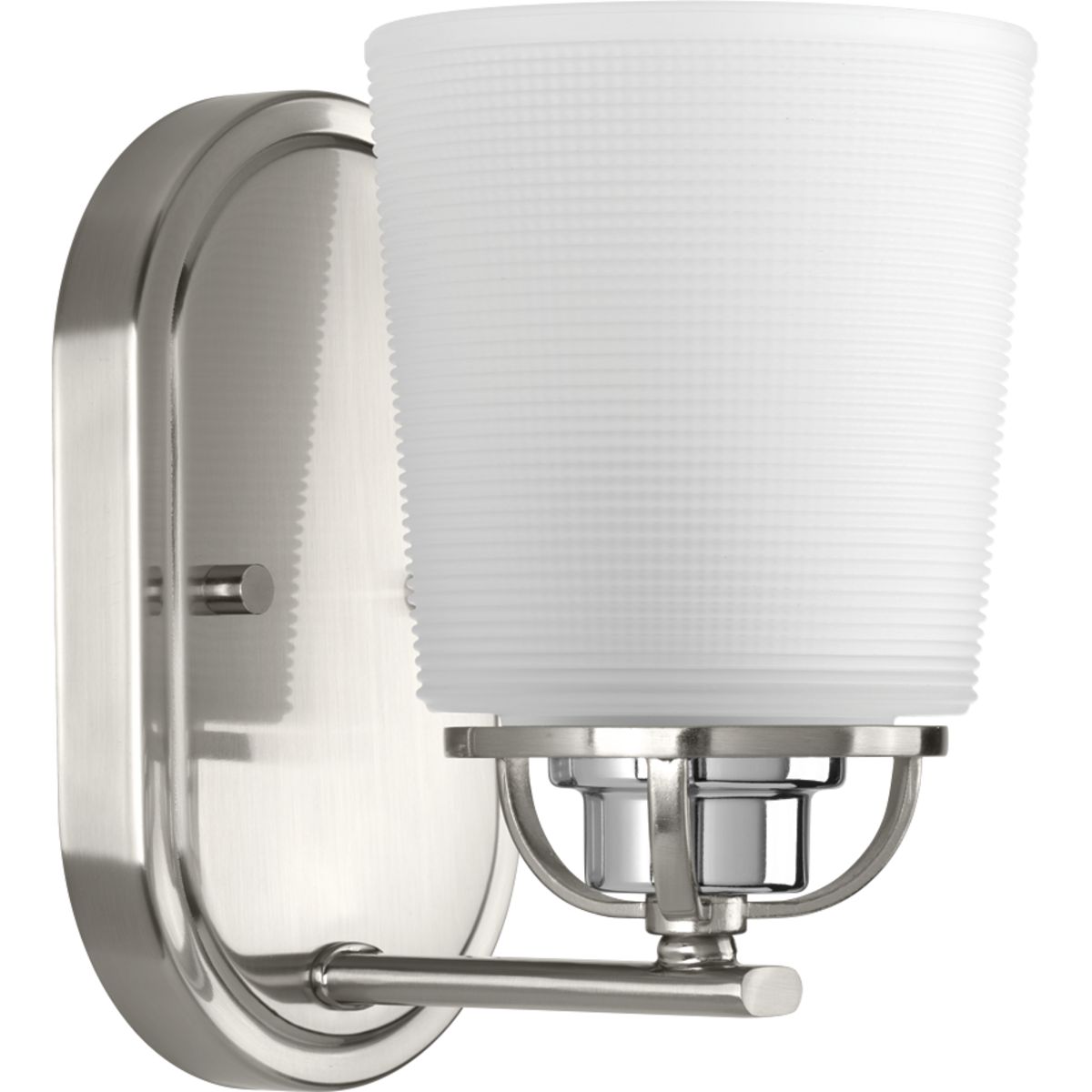 PROGRESS LIGHTING P300004-009 Brushed Nickel West Village Collection One-Light Brushed Nickel Etched Double Prismatic Glass Farmhouse Bath Vanity Light