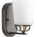 PROGRESS LIGHTING P300004-020 Antique Bronze West Village Collection One-Light Antique Bronze Etched Double Prismatic Glass Farmhouse Bath Vanity Light