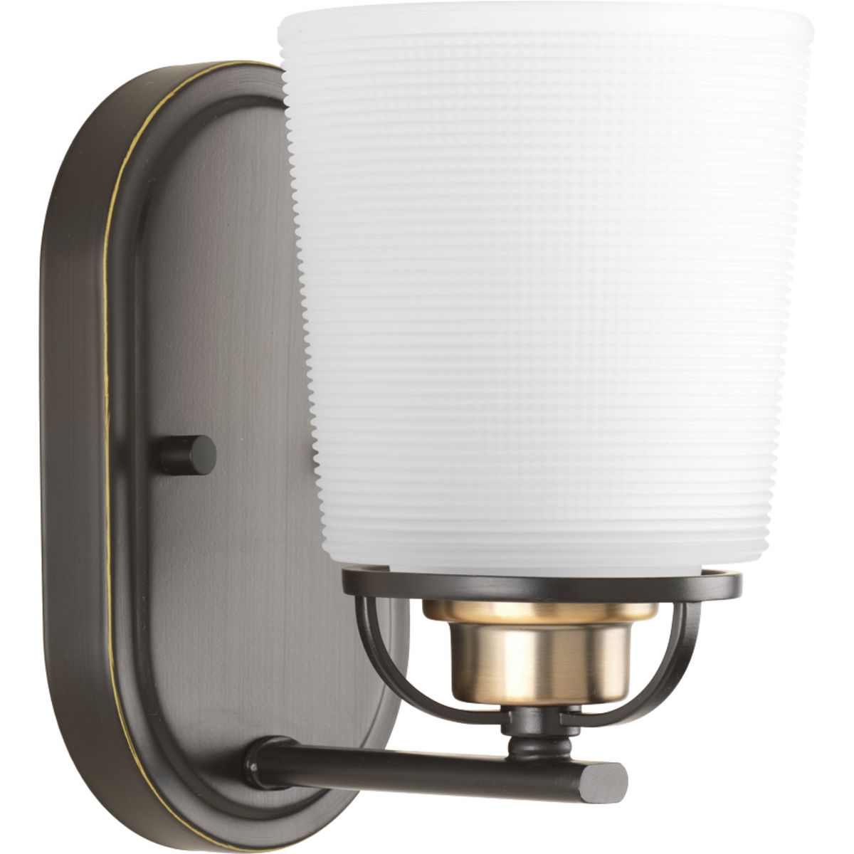 PROGRESS LIGHTING P300004-020 Antique Bronze West Village Collection One-Light Antique Bronze Etched Double Prismatic Glass Farmhouse Bath Vanity Light