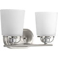 PROGRESS LIGHTING P300005-009 Brushed Nickel West Village Collection Two-Light Brushed Nickel Etched Double Prismatic Glass Farmhouse Bath Vanity Light