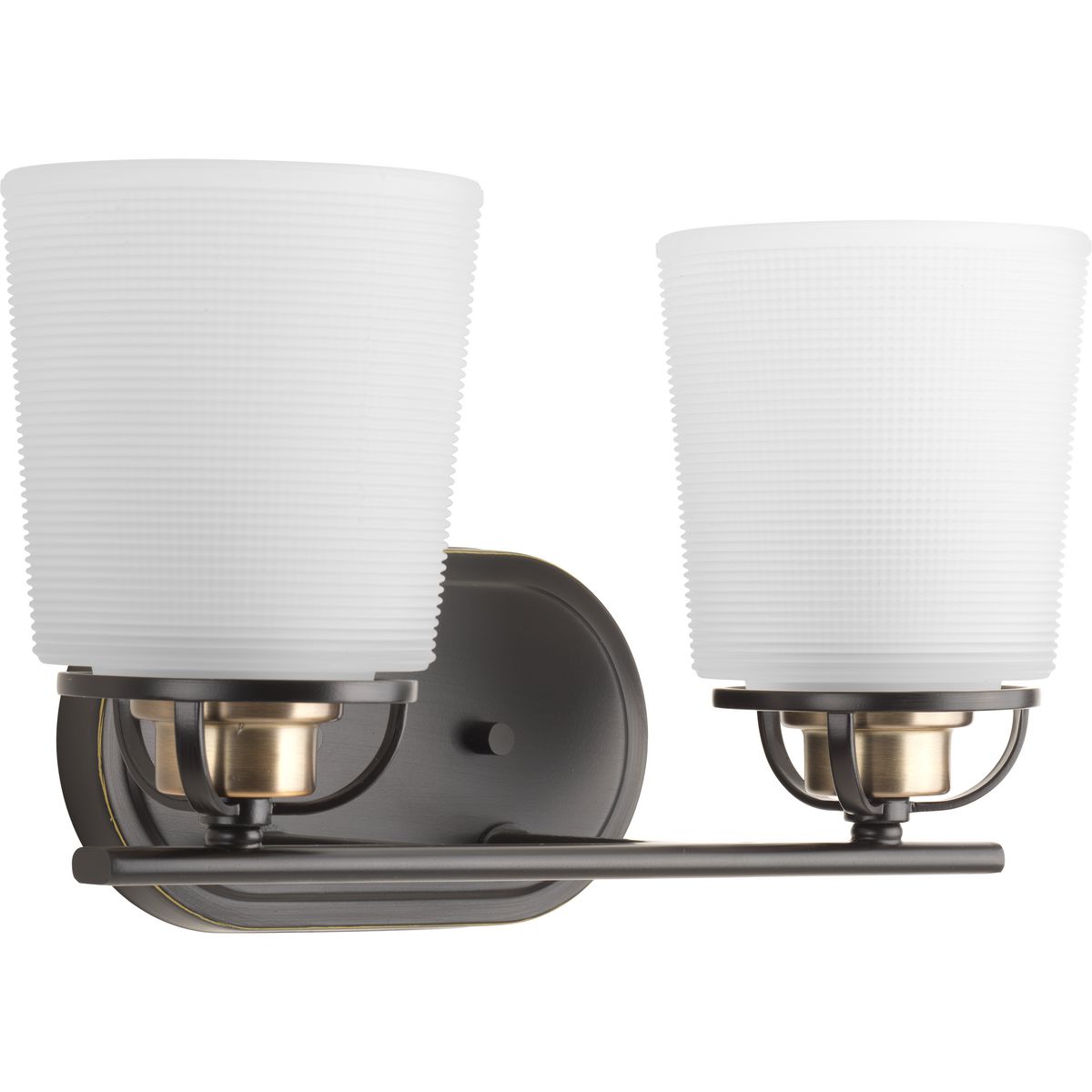 PROGRESS LIGHTING P300005-020 Antique Bronze West Village Collection Two-Light Antique Bronze Etched Double Prismatic Glass Farmhouse Bath Vanity Light