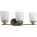 PROGRESS LIGHTING P300006-020 Antique Bronze West Village Collection Three-Light Antique Bronze Etched Double Prismatic Glass Farmhouse Bath Vanity Light