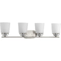 PROGRESS LIGHTING P300007-009 Brushed Nickel West Village Collection Four-Light Brushed Nickel Etched Double Prismatic Glass Farmhouse Bath Vanity Light