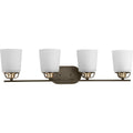 PROGRESS LIGHTING P300007-020 Antique Bronze West Village Collection Four-Light Antique Bronze Etched Double Prismatic Glass Farmhouse Bath Vanity Light