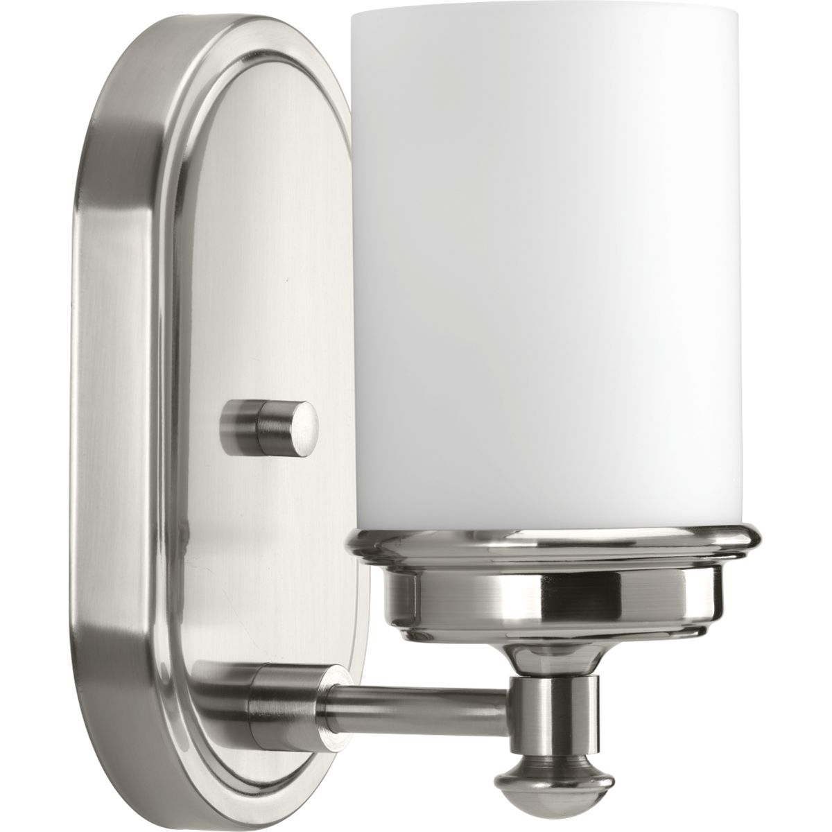 PROGRESS LIGHTING P300012-009 Brushed Nickel Glide Collection One-Light Brushed Nickel Etched Opal Glass Coastal Bath Vanity Light