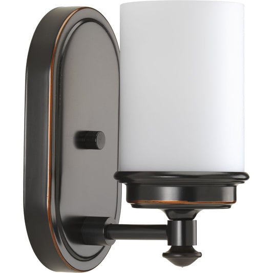 PROGRESS LIGHTING P300012-139 Rubbed Bronze Glide Collection One-Light Rubbed Bronze Etched Opal Glass Coastal Bath Vanity Light