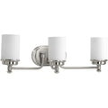 PROGRESS LIGHTING P300014-009 Brushed Nickel Glide Collection Three-Light Brushed Nickel Etched Opal Glass Coastal Bath Vanity Light