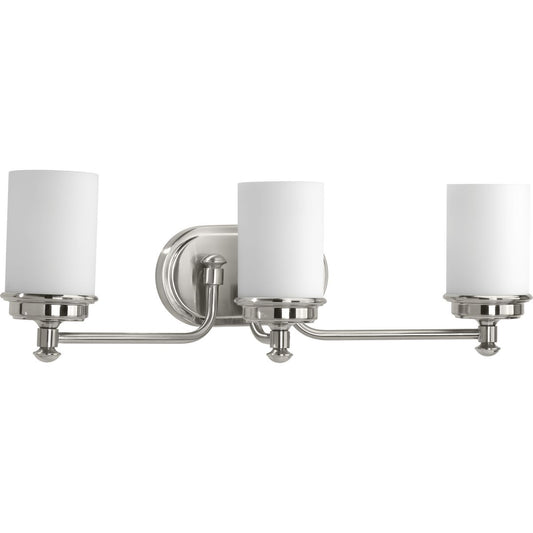 PROGRESS LIGHTING P300014-009 Brushed Nickel Glide Collection Three-Light Brushed Nickel Etched Opal Glass Coastal Bath Vanity Light