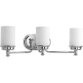 PROGRESS LIGHTING P300014-015 Polished Chrome Glide Collection Three-Light Polished Chrome Etched Opal Glass Coastal Bath Vanity Light