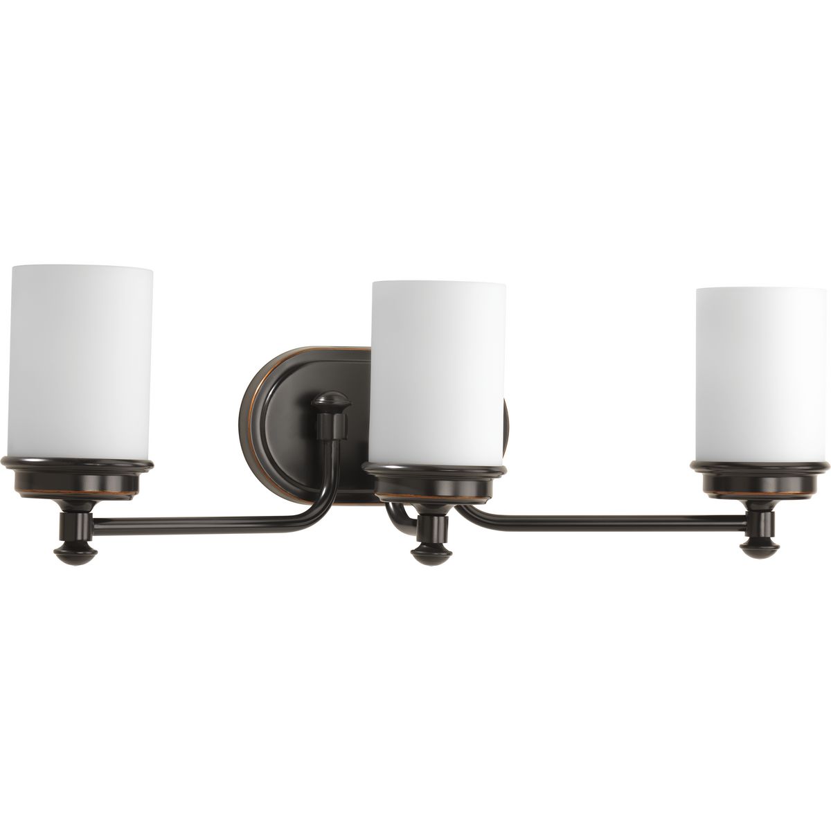 PROGRESS LIGHTING P300014-139 Rubbed Bronze Glide Collection Three-Light Rubbed Bronze Etched Opal Glass Coastal Bath Vanity Light