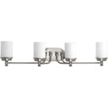PROGRESS LIGHTING P300015-009 Brushed Nickel Glide Collection Four-Light Brushed Nickel Etched Opal Glass Coastal Bath Vanity Light