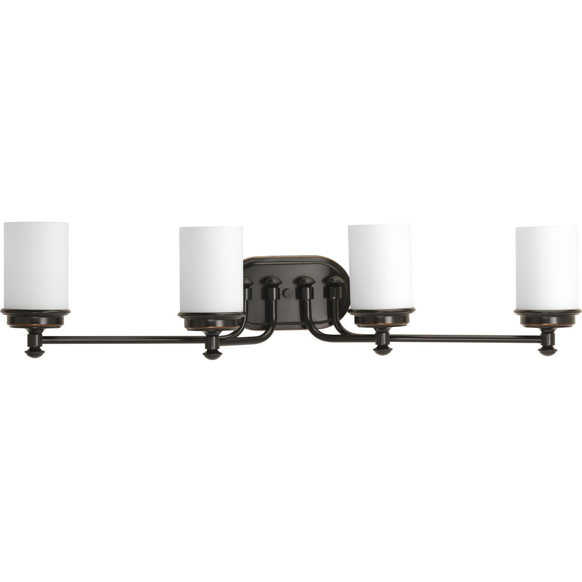PROGRESS LIGHTING P300015-139 Rubbed Bronze Glide Collection Four-Light Rubbed Bronze Etched Opal Glass Coastal Bath Vanity Light