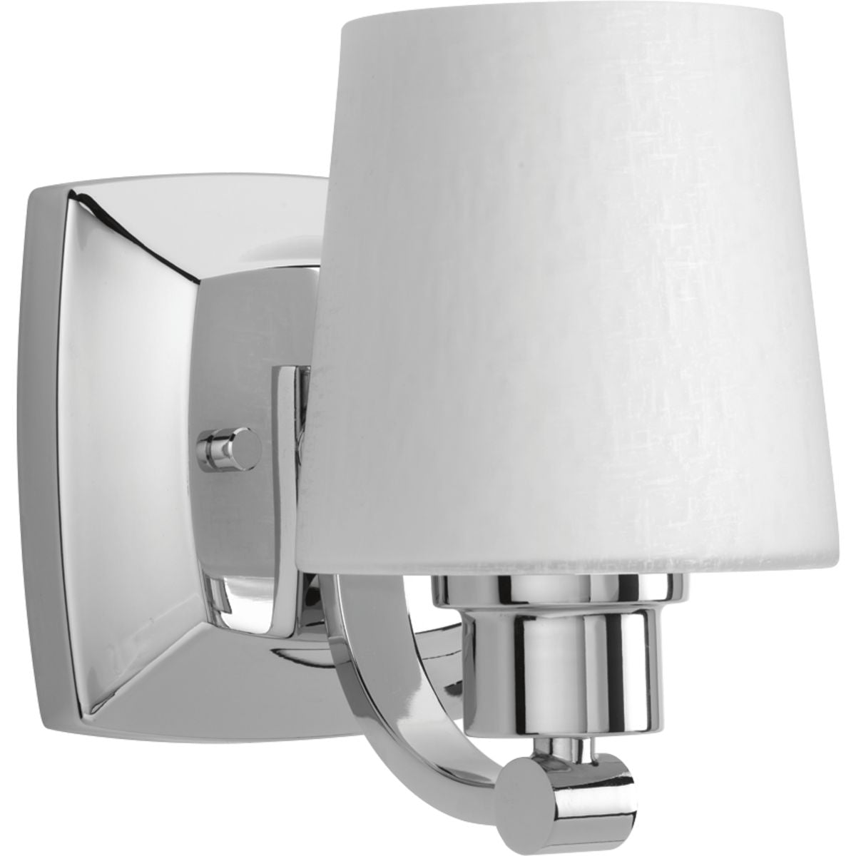 PROGRESS LIGHTING P300016-015 Polished Chrome Glance Collection One-Light Polished Chrome Etched White Linen Glass Farmhouse Bath Vanity Light