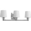 PROGRESS LIGHTING P300018-015 Polished Chrome Glance Collection Three-Light Polished Chrome Etched White Linen Glass Farmhouse Bath Vanity Light