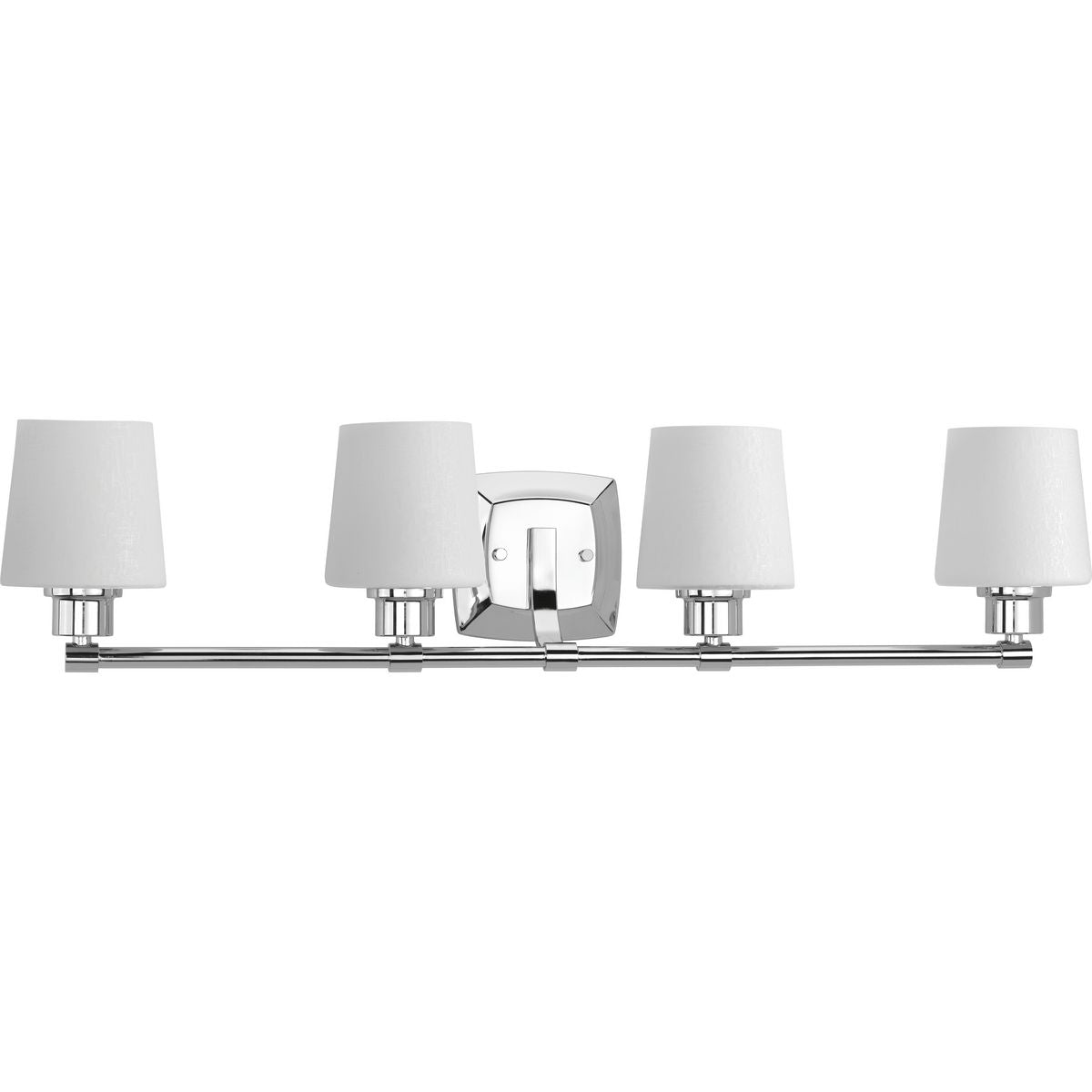 PROGRESS LIGHTING P300019-015 Polished Chrome Glance Collection Four-Light Polished Chrome Etched White Linen Glass Farmhouse Bath Vanity Light