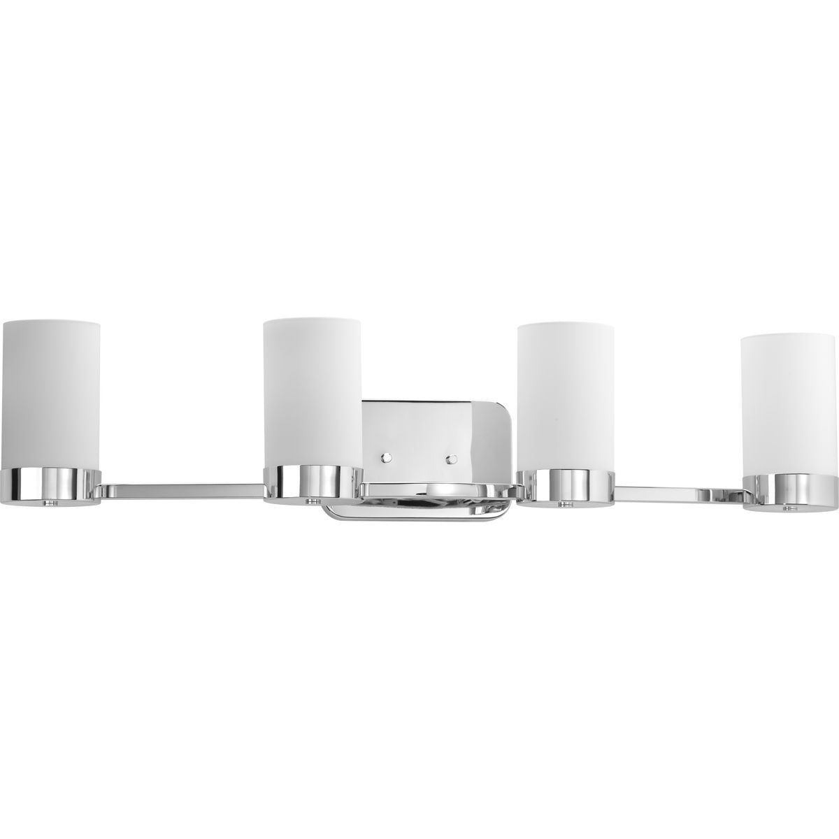 PROGRESS LIGHTING P300023-015 Polished Chrome Elevate Collection Four-Light Polished Chrome Etched White Glass Mid-Century Modern Bath Vanity Light