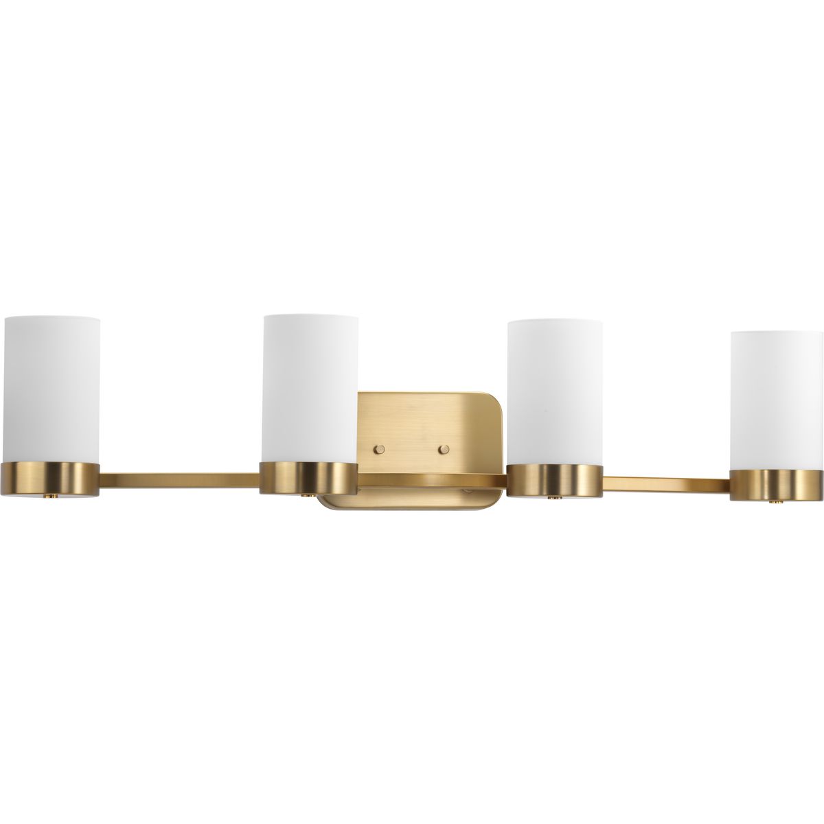 PROGRESS LIGHTING P300023-109 Brushed Bronze Elevate Collection Four-Light Brushed Bronze Etched White Glass Mid-Century Modern Bath Vanity Light