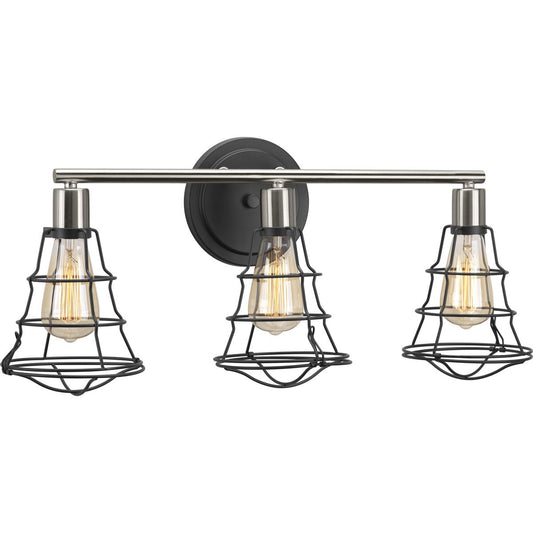 PROGRESS LIGHTING P300030-143 Graphite Gauge Collection Three-Light Graphite Farmhouse Bath Vanity Light