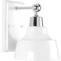 PROGRESS LIGHTING P300039-015 Polished Chrome Bramlett Collection One-Light Polished Chrome White Metal Shade Coastal Bath Vanity Light