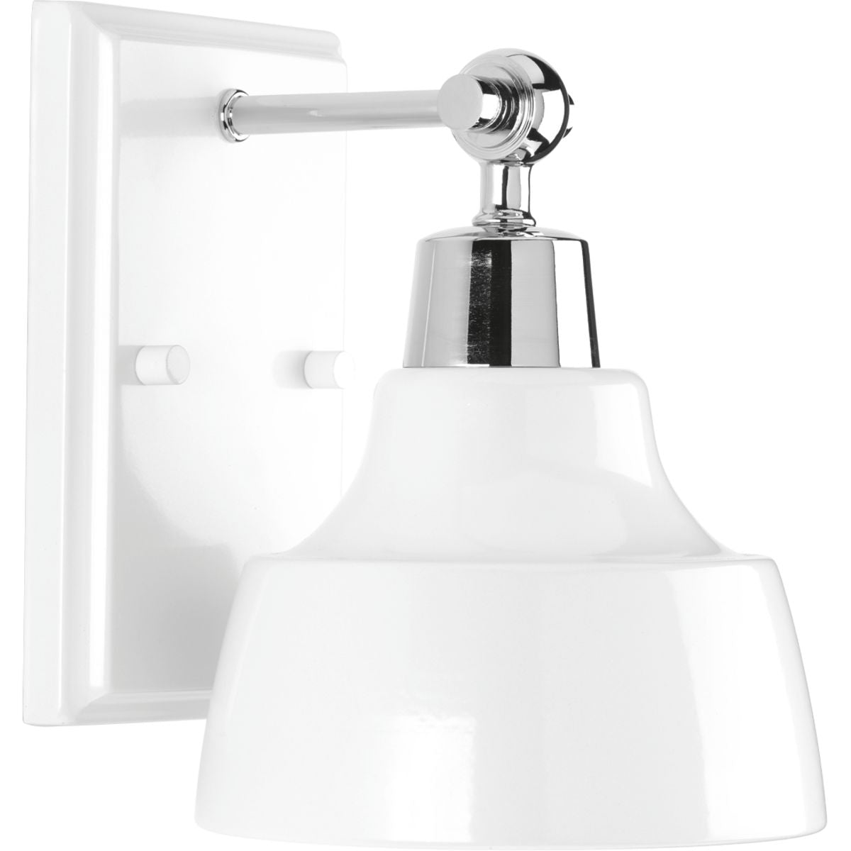 PROGRESS LIGHTING P300039-015 Polished Chrome Bramlett Collection One-Light Polished Chrome White Metal Shade Coastal Bath Vanity Light