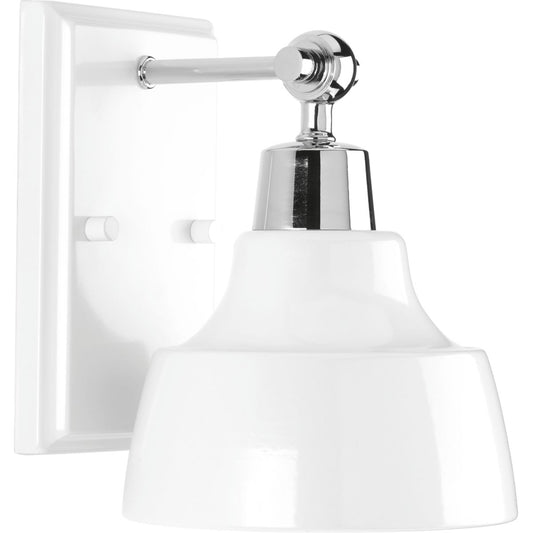 PROGRESS LIGHTING P300039-015 Polished Chrome Bramlett Collection One-Light Polished Chrome White Metal Shade Coastal Bath Vanity Light