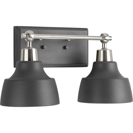 PROGRESS LIGHTING P300040-009 Brushed Nickel Bramlett Collection Two-Light Brushed Nickel Graphite Metal Shade Coastal Bath Vanity Light