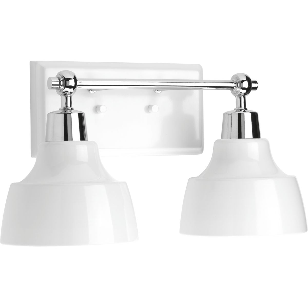 PROGRESS LIGHTING P300040-015 Polished Chrome Bramlett Collection Two-Light Polished Chrome White Metal Shade Coastal Bath Vanity Light